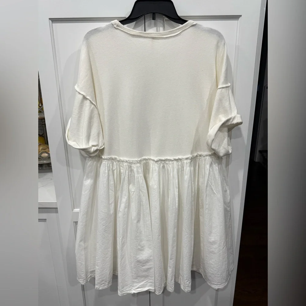 Free People NEW Women's Catalina Mini Dress Ivory Cotton Ruffle Round Neck